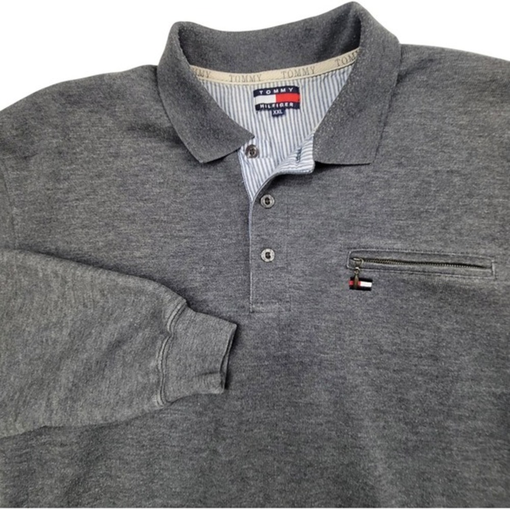 Tommy Hilfiger Men's Cotton Sweater Shirt 1/4 Button Gray‎ XXL Long Sleeve